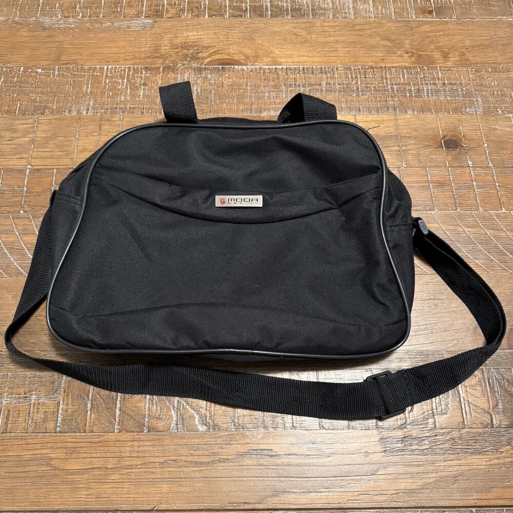 MODA Design Black Canvas Messenger Bag Small Carry On Flight Shoulder Tote
